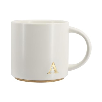 COLLECTIVE HOME - Monogram Ceramic Mugs, 15 oz Golden Initial Coffee Cups, Elegant Capital Alphabet ...