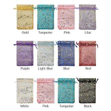 Jexila 100PCS Small Organza Bags 4x6 inch Mesh Jewelry Bags Drawstring Gift Bag Reusable for Wedding...