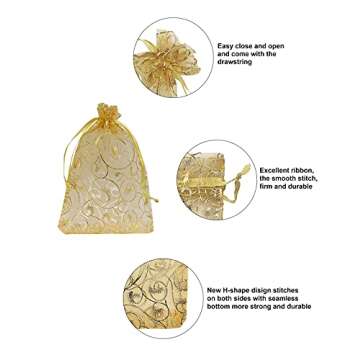 Jexila 100PCS Small Organza Bags 4x6 inch Mesh Jewelry Bags Drawstring Gift Bag Reusable for Wedding Party Shower Favor Candy Sachet Candle Craft Gift Bags