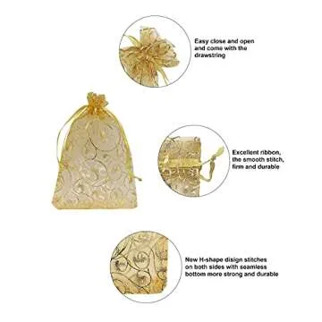 Jexila 100PCS Small Organza Bags 4x6 inch Mesh Jewelry Bags Drawstring Gift Bag Reusable for Wedding Party Shower Favor Candy Sachet Candle Craft Gift Bags