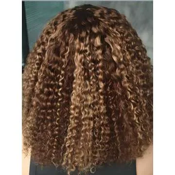 ISEE Wear and Go Glueless Wig Honey Blonde Afro Kinky Curly Lace Front Wigs Human Hair 7x5 HD Lace Wigs for Women Pre Cut Glueless Wigs Human Hair Pre Plucked 16 Inch Highlight Ombre Brown