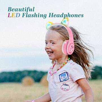 Girls Wireless Headphones, LED Flashing Lights, Music Sharing Function, Stereo Sound, SD Card Slot a...