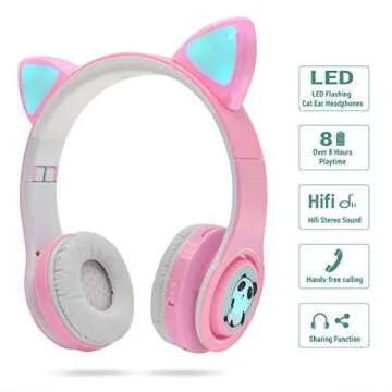 Girls Wireless Headphones with LED Lights and Sharing