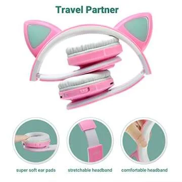 Girls Wireless Headphones with LED Lights and Sharing