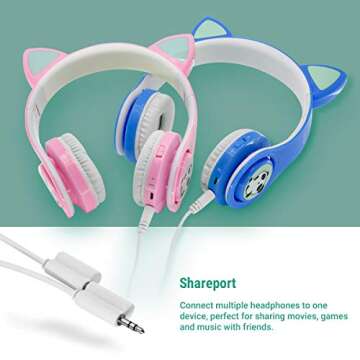 Girls Wireless Headphones with LED Lights and Sharing