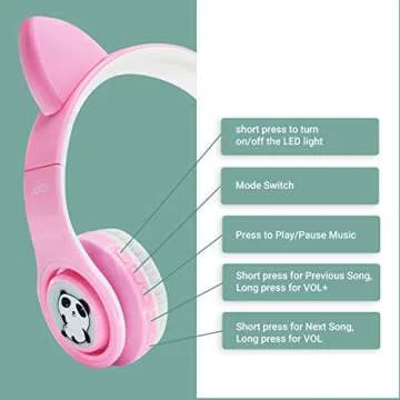 Girls Wireless Headphones with LED Lights and Sharing