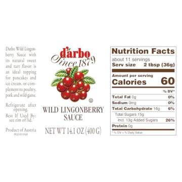 D'Arbo Premium Wild Lingonberry Sauce 14.1 oz | Made with only the finest Wild Lingonberries | 60% Fruit Content | Delicate yet Tangy Sweetness Brings out the Best in your Sweet or Savory Recipes