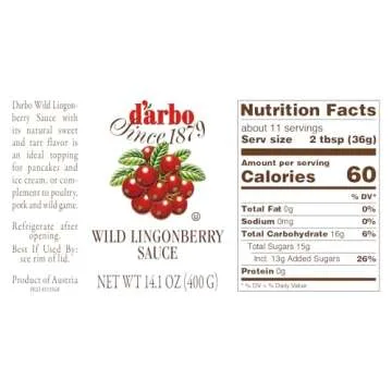 D'Arbo Premium Wild Lingonberry Sauce 14.1 oz | Made with only the finest Wild Lingonberries | 60% Fruit Content | Delicate yet Tangy Sweetness Brings out the Best in your Sweet or Savory Recipes
