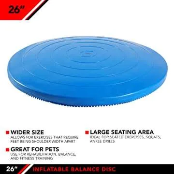 JFIT Inflatable Balance and Stability Disc - LARGE 26" Large Yoga Wobble Cushion Trainer - Core Fitness and Workout Equipment Discs for Home, Office Chair, Ankle Strength and Pet Activity