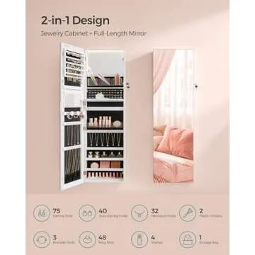 SONGMICS Spacious 55" Jewelry Cabinet with LED Mirror