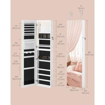 SONGMICS Spacious 55" Jewelry Cabinet with LED Mirror