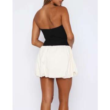 BAIGRAM Women Strapless Tube Top Dress Bubble Skirt Color Block Cute Summer Mini Bandeau Corset Short Dress Casual
