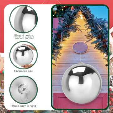 Hiboom Large Christmas Plastic Balls 12 Inch Plastic Ornament Balls Christmas Ball Ornaments Outdoor Christmas Ornaments for Wedding Holiday Outside Party Lawn Yard Tree Indoor Outdoor Decor (Silver)