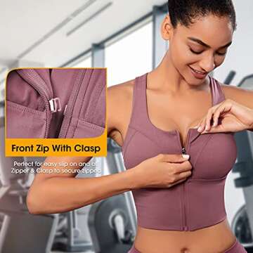 Women Zip Front Sports Bra Longline Fitness Crop Tops
