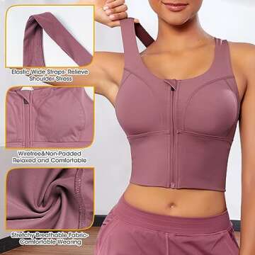 Women Zip Front Sports Bra Longline Fitness Crop Tops