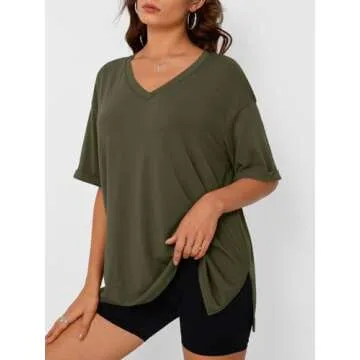 Trendy Queen Oversized Tshirt Women V Neck Casual Top
