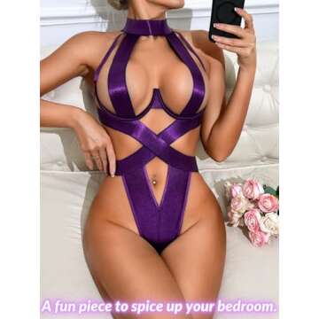 Kaei&Shi Sexy Strappy Lingerie with Choker Bodysuit