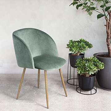 EGGREE Mid Century Modern Accent Chair Green, Velvet Living Room Armchair Upholstered Club Chair Din...