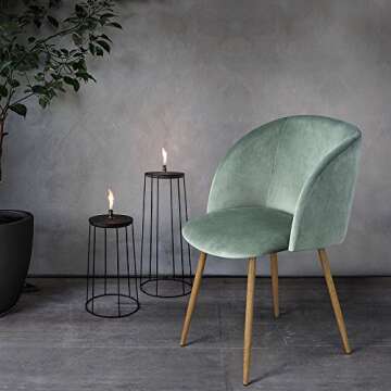 EGGREE Mid Century Modern Accent Chair Green, Velvet Living Room Armchair Upholstered Club Chair Dining Chair with Solid Steel Legs for Bedroom Reception Room Accent Furniture,Cactus