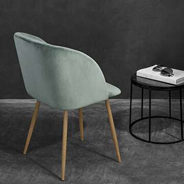 EGGREE Mid Century Modern Accent Chair Green, Velvet Living Room Armchair Upholstered Club Chair Dining Chair with Solid Steel Legs for Bedroom Reception Room Accent Furniture,Cactus