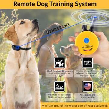Educator E-Collar Humane Dog Training Collar with Remote, 100 Safe Tapping Stimulation Levels, Night Light, Waterproof, Rechargeable, 1/2 Mile 2 Small-Medium Dogs, Yellow