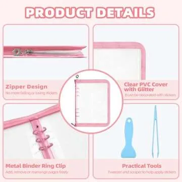 Mlife Sticker Organizer Binder Sticker Storage Organizer Reusable Sticker Book Collecting Album A5 Sticker Collecting Book Clear Sticker Binder Album with Blank Release Paper, Tweezer & Spatula(Pink)