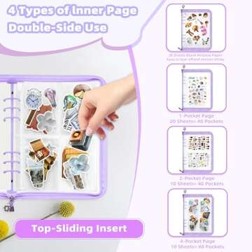 Mlife Sticker Organizer Binder Sticker Storage Organizer Reusable Sticker Book Collecting Album A5 Sticker Collecting Book Clear Sticker Binder Album with Blank Release Paper, Tweezer & Spatula(Pink)