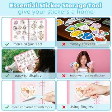 Mlife Sticker Organizer Binder Sticker Storage Organizer Reusable Sticker Book Collecting Album A5 Sticker Collecting Book Clear Sticker Binder Album with Blank Release Paper, Tweezer & Spatula(Pink)