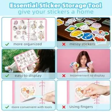 Mlife Sticker Organizer Binder Sticker Storage Organizer Reusable Sticker Book Collecting Album A5 Sticker Collecting Book Clear Sticker Binder Album with Blank Release Paper, Tweezer & Spatula(Pink)