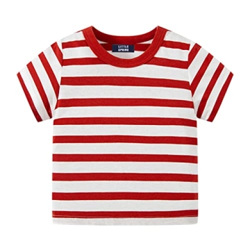 LittleSpring Red and White Striped Shirt for Boys T-Shirts Short Sleeve Unisex Tees Cotton Big Girls...