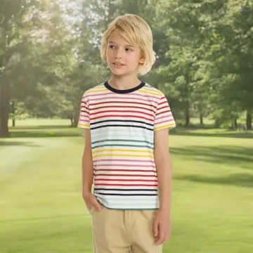 LittleSpring Boys Short Sleeve Striped Shirt - Stylish Summer Tee