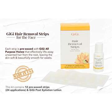 GiGi Hair Removal Strips | For the Face | Pre-Waxed with GiGi All-Purpose Honee Formula, 12 Strips