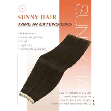 Sunny Hair Dark Brown Tape in Hair Extensions Human Hair Brown Tape in Human Hair Extensions Remy Ta...