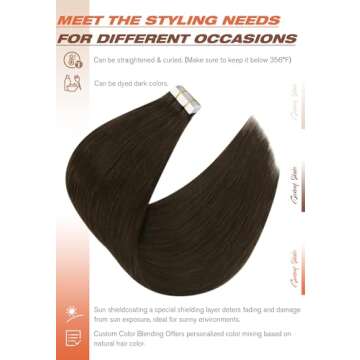 Sunny Hair Dark Brown Tape in Hair Extensions Human Hair Brown Tape in Human Hair Extensions Remy Tape in Extensions Human Hair Dark Brown for Women Tape in Hair Extensions for Wedding 20pcs 50g 20in
