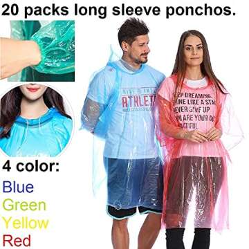 Rain Ponchos for Adults Disposable Emergency 20 Pack
