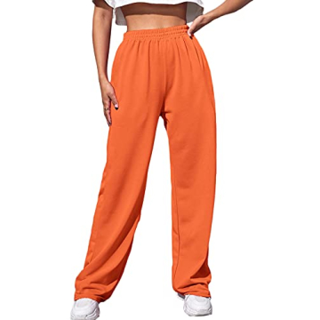Verdusa Women's Elastic Waist Wide Leg Long Joggers Sweatpants with Pocket