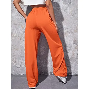 Verdusa Women's Elastic Waist Wide Leg Long Joggers Sweatpants with Pocket