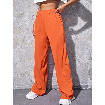 Verdusa Women's Elastic Waist Wide Leg Long Joggers Sweatpants with Pocket