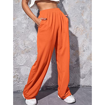 Verdusa Women's Elastic Waist Wide Leg Long Joggers Sweatpants with Pocket