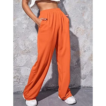 Verdusa Women's Elastic Waist Wide Leg Long Joggers Sweatpants with Pocket