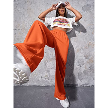 Verdusa Women's Elastic Waist Wide Leg Long Joggers Sweatpants with Pocket