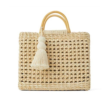 QTKJ Fashion Women Summer Straw Crossbody Bag with Cute Tassels Pendant, Hand-Woven Beach Shoulder B...