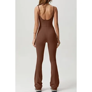 QINSEN Women's Flare Jumpsuit Backless Summer Romper