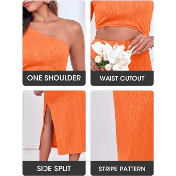 Fisoew One Shoulder Bodycon Dress for Women - Orange