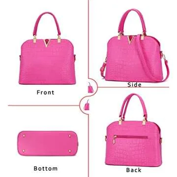 JHVYF Womens Casual Handbag PU Leather Basic Crossbody Purses Hot Pink