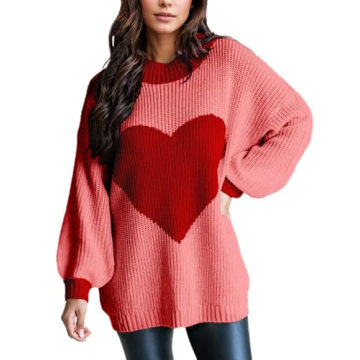 Valentine Sweater for Women Gifts for Her Batwing Sleeve Crewneck Cute Heart Oversized Sweater Women...