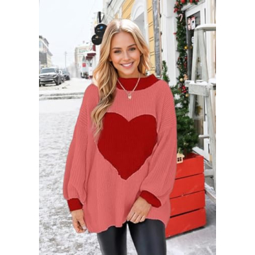 Valentine Sweater for Women Gifts for Her Batwing Sleeve Crewneck Cute Heart Oversized Sweater Womens Casual Pullover Tops Watermelon Red