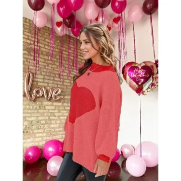 Valentine Sweater for Women Gifts for Her Batwing Sleeve Crewneck Cute Heart Oversized Sweater Womens Casual Pullover Tops Watermelon Red