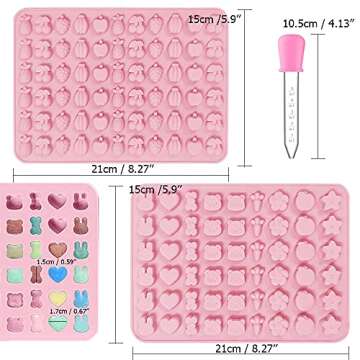 4 pcs Gumdrop Molds with 2 Droppers, CNYMANY 206 Cavities Silicone Animal Fruit Gummy Mold Candy Mol...