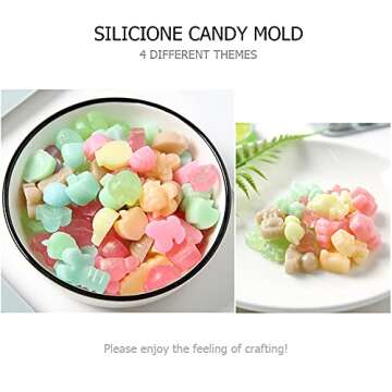 4 pcs Gumdrop Molds with 2 Droppers, CNYMANY 206 Cavities Silicone Animal Fruit Gummy Mold Candy Mold Chocolate Jelly Mould Non-Stick Kitchen Baking Pans Ice Cube Trays - Pink, Gray